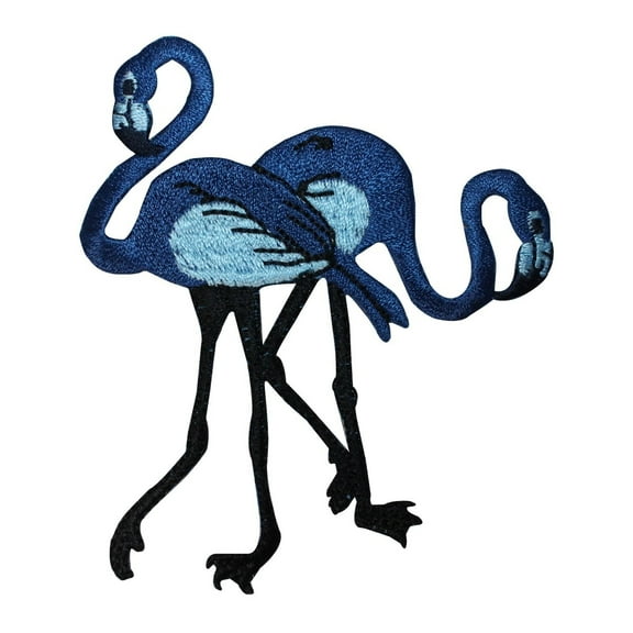 ID 1705 Blue Flamingos Patch Tropical Bird Craft Embroidered Iron On Applique
