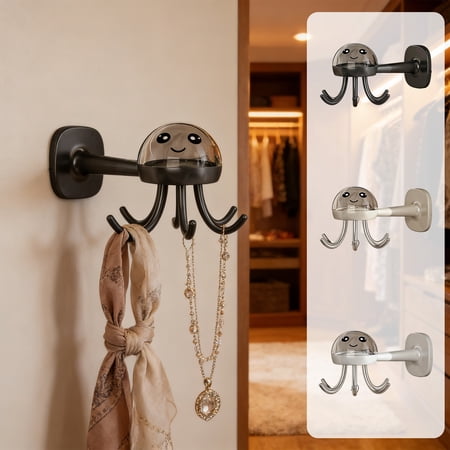 Octopus Rotating Wall Hook Rack for Kitchen Bathroom Closet &ndash; No Drilling Hanger with 360&deg; Swivel and 6 Hooks for Utensils Towels Keys