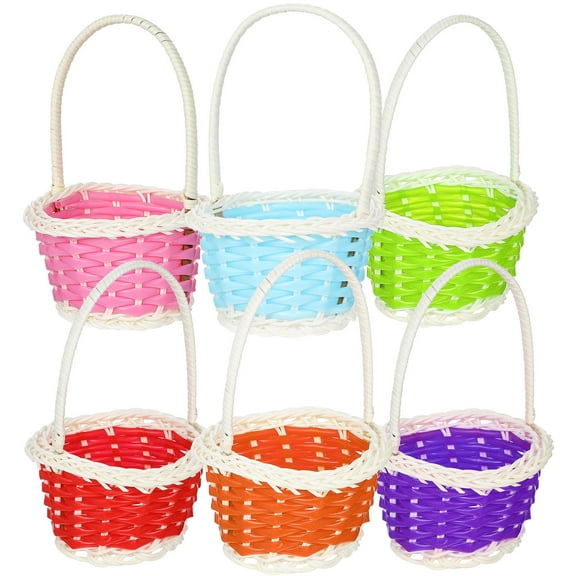 HONMEET 6pcs Woven Storage Baskets For Easter Party Treats And Candy Handheld Baskets Versatile Organizing