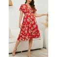 thumbnail image 3 of Surplice Neck Short Sleeve Floral Dress for Women Knee Length Red Medium, 3 of 4