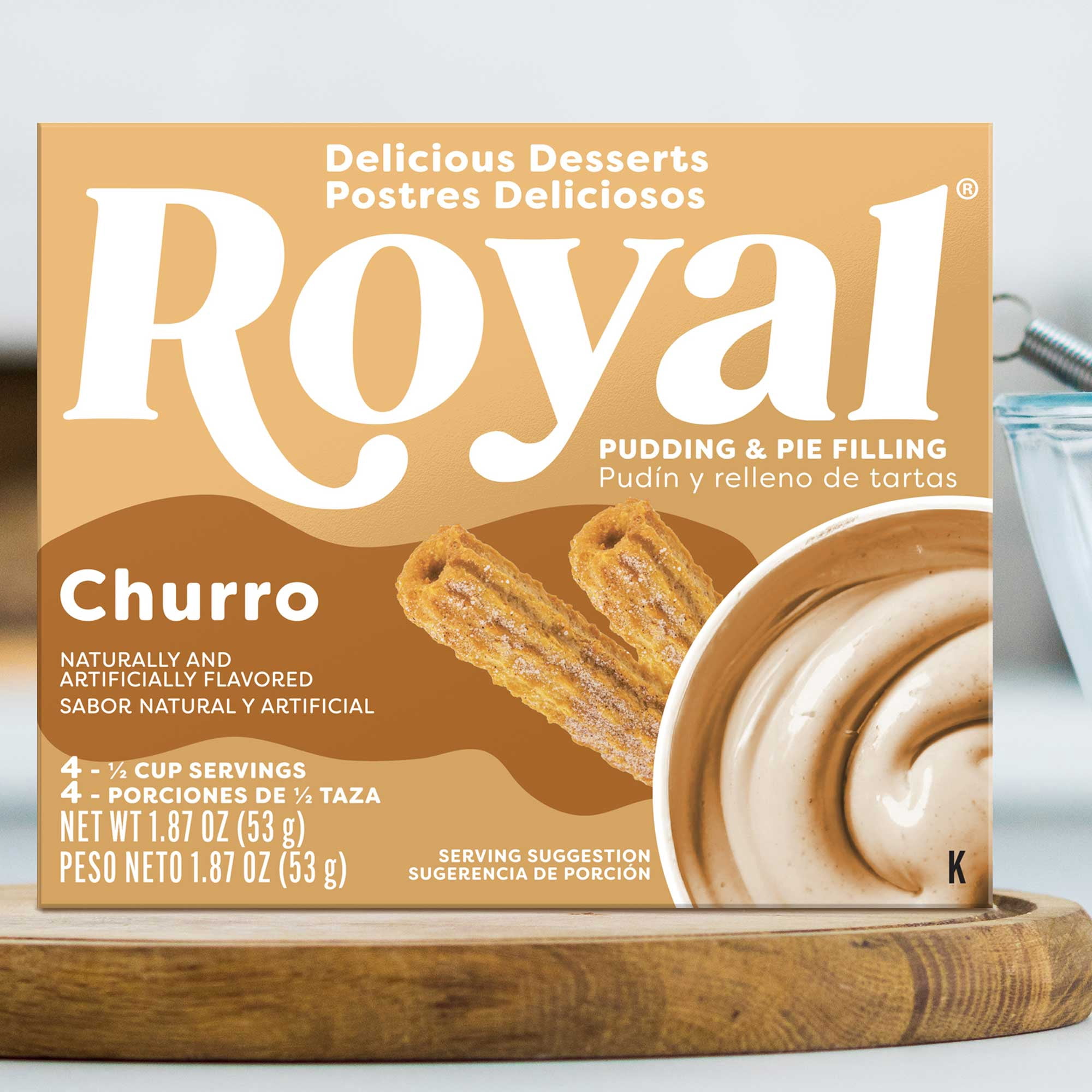(12 pack) Royal Churro Instant Pudding Mix and Pie Filling, Fat-Free, 4 Servings, 1.87 oz Box