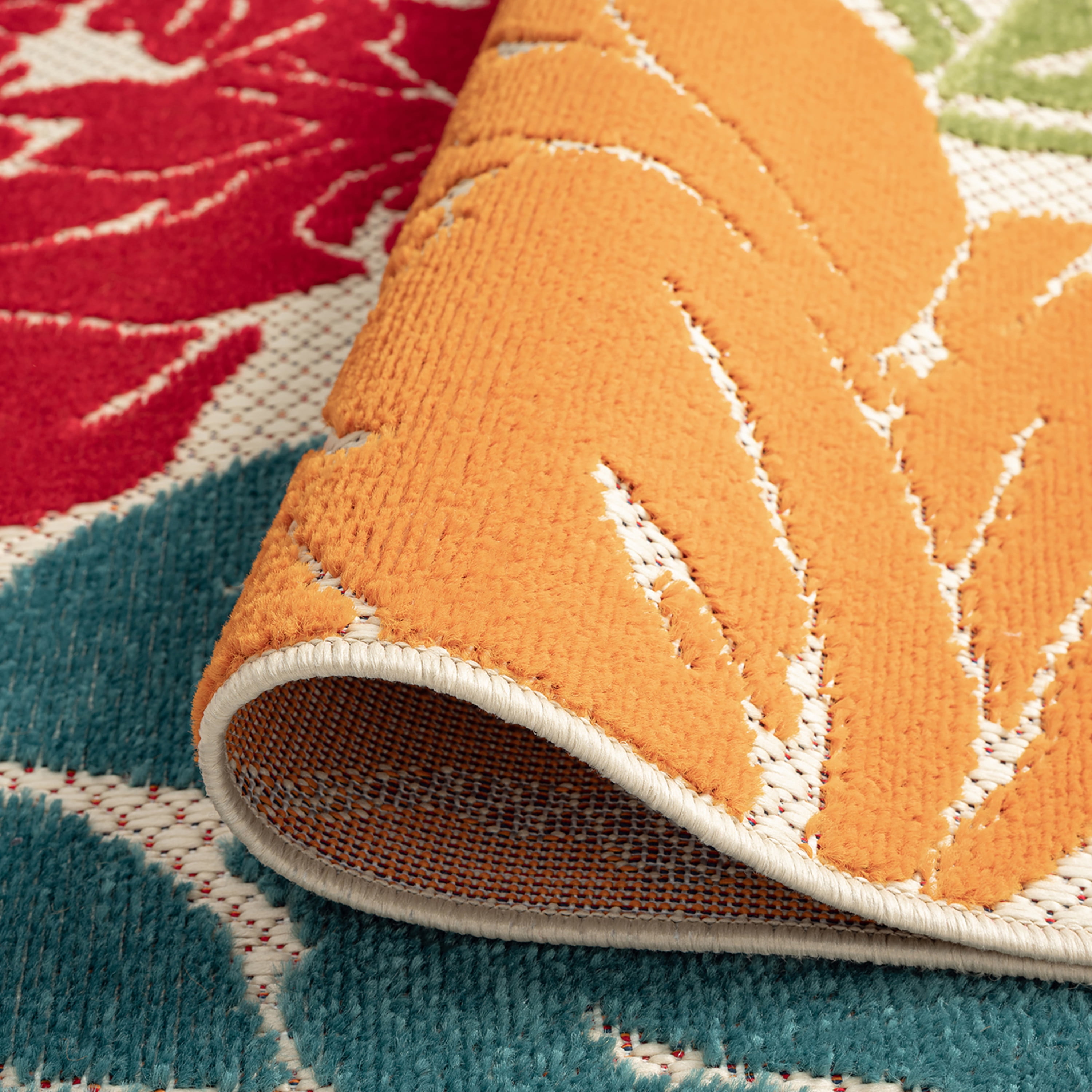 Oasis Modern Floral Multicolor Polypropylene Indoor Outdoor Area Rug, 8'x8' Round