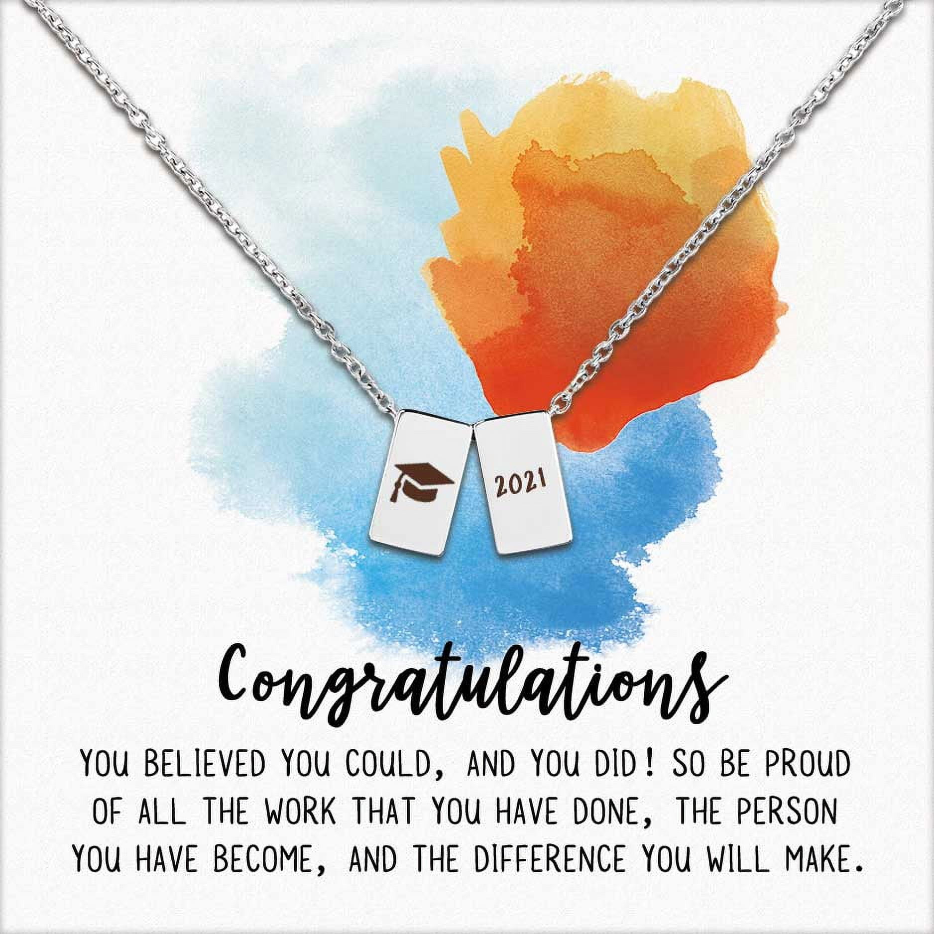 Anavia Graduation Gift for Her - Congratulations 2021 Graduation Gifts for Daughter - College | High School Graduation Gift for Friend  - Stainless Steel Cube Necklace Graduation Gifts