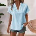 thumbnail image 2 of GUACER Womens Short Sleeve Tops Trendy Cotton Linen V Neck Relaxed Fit Casual T Shirts, 2 of 8