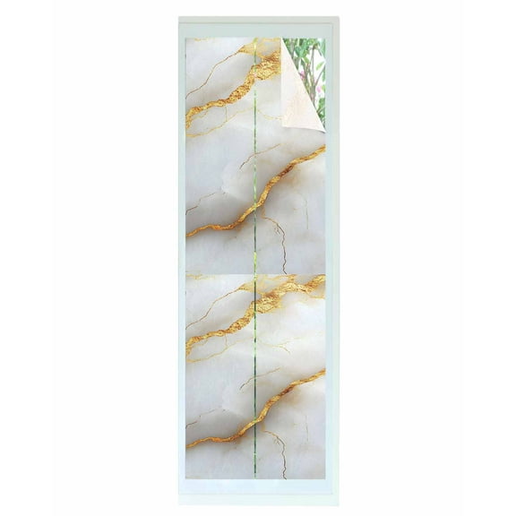 Window Privacy Film White Gray Marble Stained Glass Window Film Decorative Sun Block Window Cover Modern Abstract Golden Texture Art Window Clings Static Adhesive Sticker for Bathroom 29.5"x118"