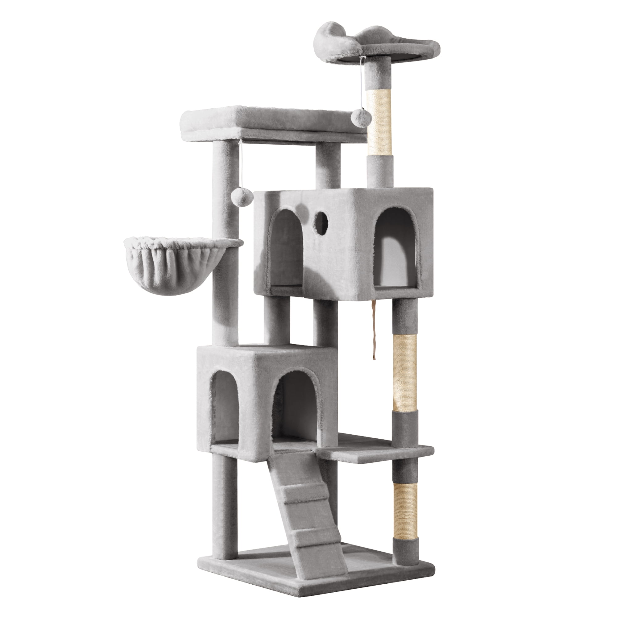 Amolife 64" Large Cat Tree and Tower with Stair, Condo House & Scratching Posts for Indoor Cats, Gray