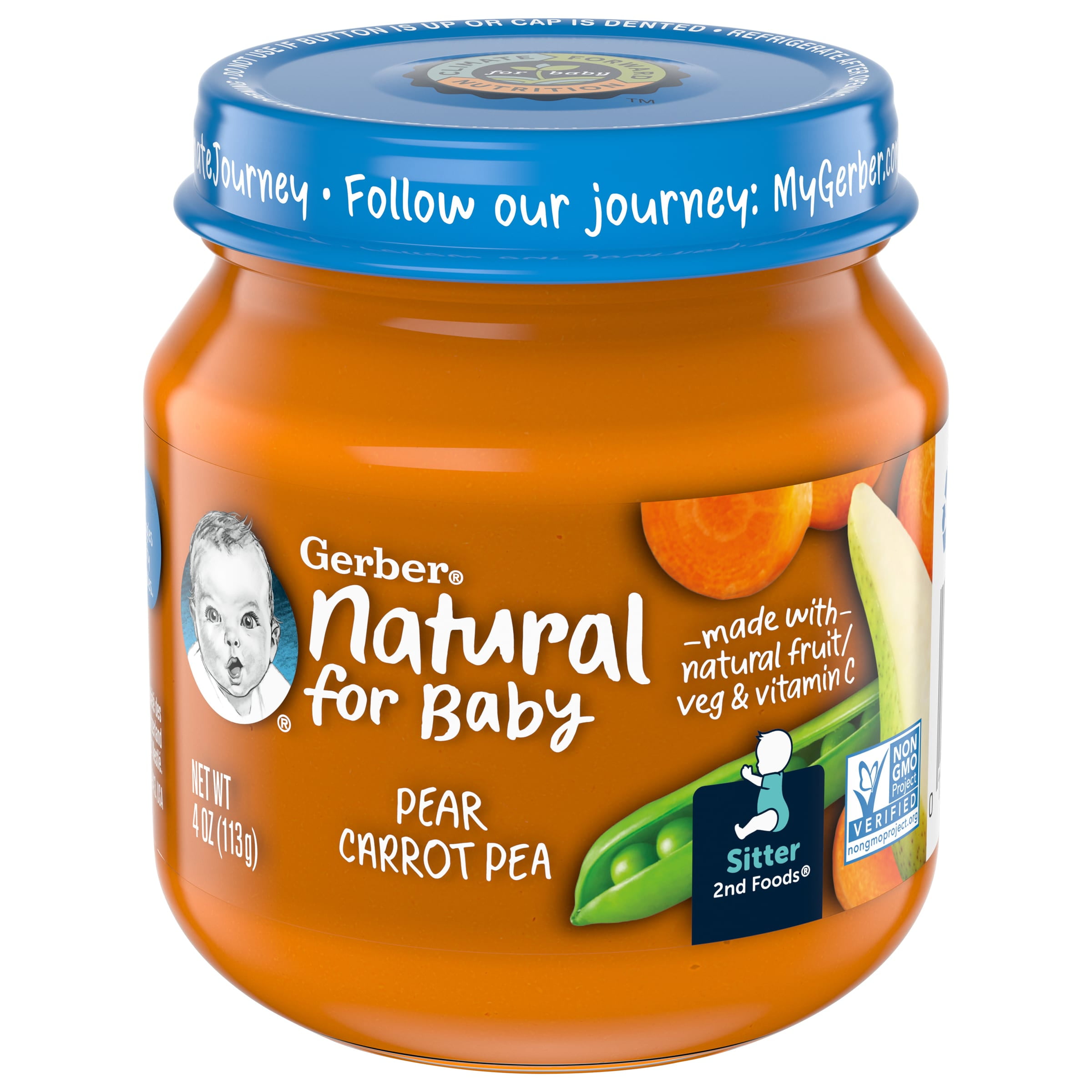 Gerber Natural Stage 2 Baby Food, Pear Carrot Pea, 4 oz Jar (10 Pack