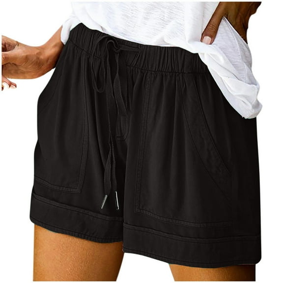 Fashion Summer Shorts for Girls New Children Comfy Drawstring Casual Elastic Waist Solid Color Shorts Summer Beach Lightweight Short Pants with Pockets Black 120