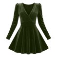 thumbnail image 4 of Levmjia Women's Velvet Dress Long Sleeve Deep V Neck Cocktail Party Mini Dress Bodycon Wrap Dress with Belt for Formal Evening, 4 of 7