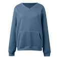 thumbnail image 4 of Women Solid Color Sweatshirts With Pocket V-Neck Long Sleeve Pullovers Navy S, 4 of 5