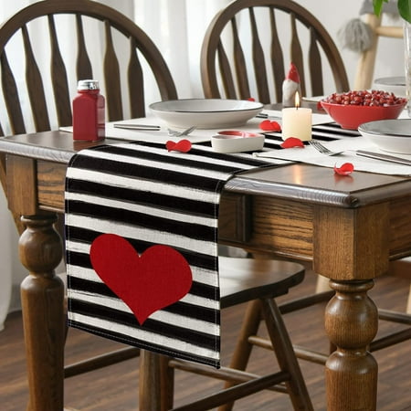 

Clearance Valentine s Day Table Flag Festival Decoration Love Little Gnome Pattern Linen Table Cloth 33 * 183cm