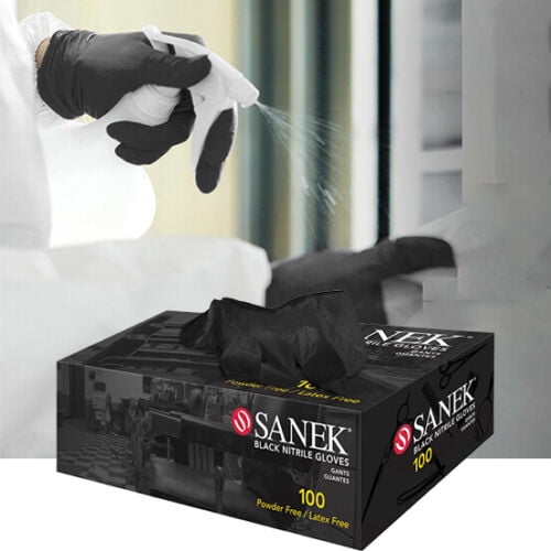 SOATUTO Disposable Gloves,Kitchen Gloves,All-Purpose Industrial Disposable Gloves Latex Free,Powder Free,For Food Handling,First Aid,Cleaning,Gardening,Crafting,100 Gloves Per Box(SANEK,Black-M)