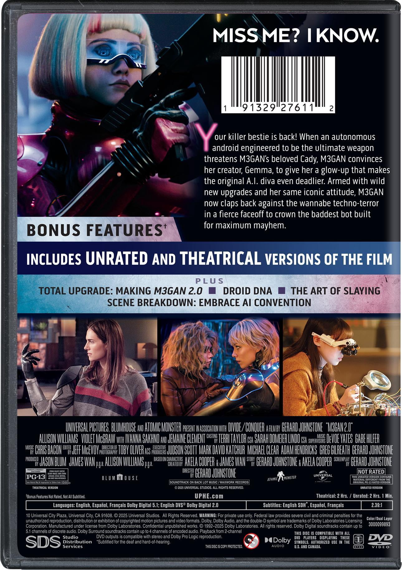 SDS, M3GAN 2.0 DVD, Horror Sci-Fi Action, Rated PG-13, Universal