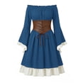thumbnail image 2 of Renaissance Dress Women Off the Shoulder Bell Sleeve Two Tone High Low Ruffle Maxi Dresses Halloween Peasant Medieval Gothic Outfit Blue M, 2 of 8