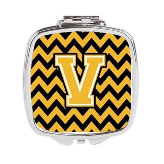 Carolines Treasures Letter V Chevron Black & Gold Compact Mirror