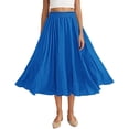 thumbnail image 2 of Women's Elastic High Waist Flared Skirt Midi Length A-Line Pleated Flowy Lightweight Summer Beach Vacation Skirt Casual Relaxed Fit Swing Sun Skirt, 2 of 9