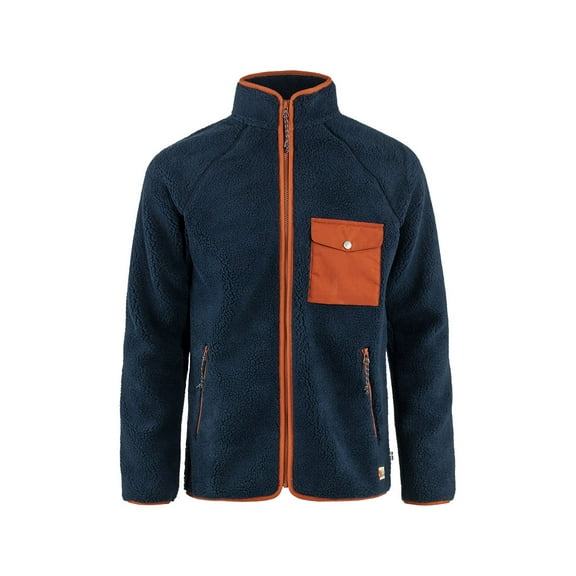 Fjallraven Vardag Pile Mens Fleece Jackets Size L, Color: Navy/Autumn Leaf