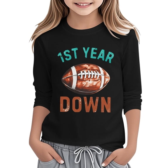 Tiijoy Toddler Girls Long Sleeve T-Shirt Football Print Crew Neck T Shirt, Sizes 2-3T