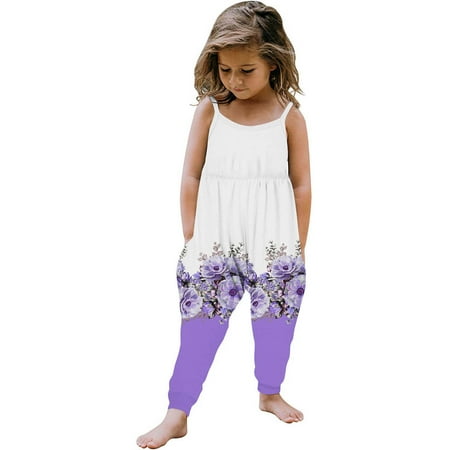 

Infant Girl Pants Toddler Girls Kids Printing Jumpsuit Playsuit Strap Romper Summer Outfits Clothes New Jumpsuit Purples 1T