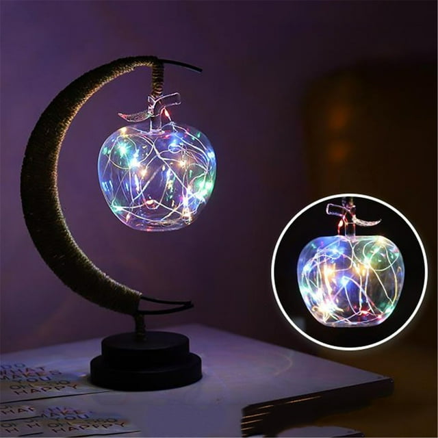 Agiferg Led Decoration Light Moon Apple Light Birthday Gift Hemp Rope Iron Night Light