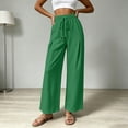 thumbnail image 6 of Lmueinov Women Summer Drawstring Waist Wide Leg Pants Linen Blend Elastic Waist Casual Trousers with Pockets Soft Breathable Summer Pants, 6 of 7