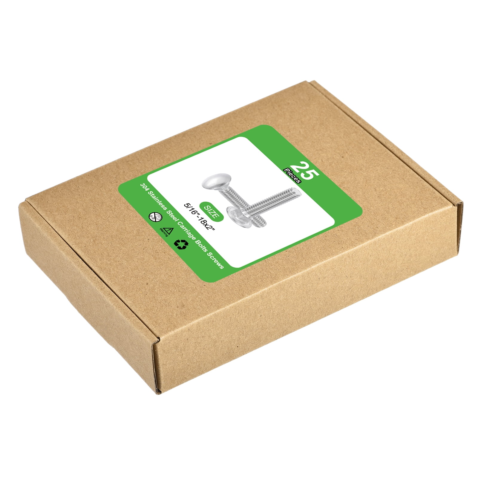 Uxcell 25Pack 5/16"-18x2" Stainless Steel Carriage Bolts Round Head Square Neck, Silver