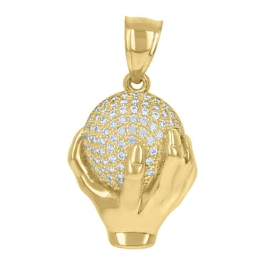 10kt Yellow Gold Cubic-Zirconia Mens Hand Globe Charm Pendant