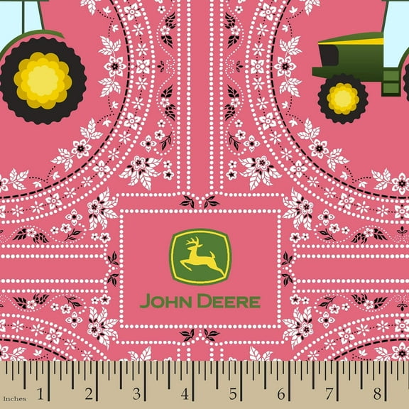 Springs Creative John Deere Floral Bandana Fabric, Pink 100% Cotton Fabric sold by the yard