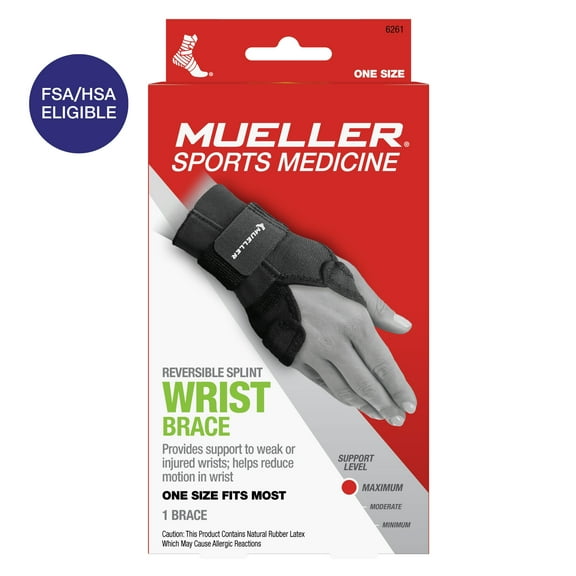 Mueller Reversible Wrist Brace with Splint, Black, One Size Fits Most