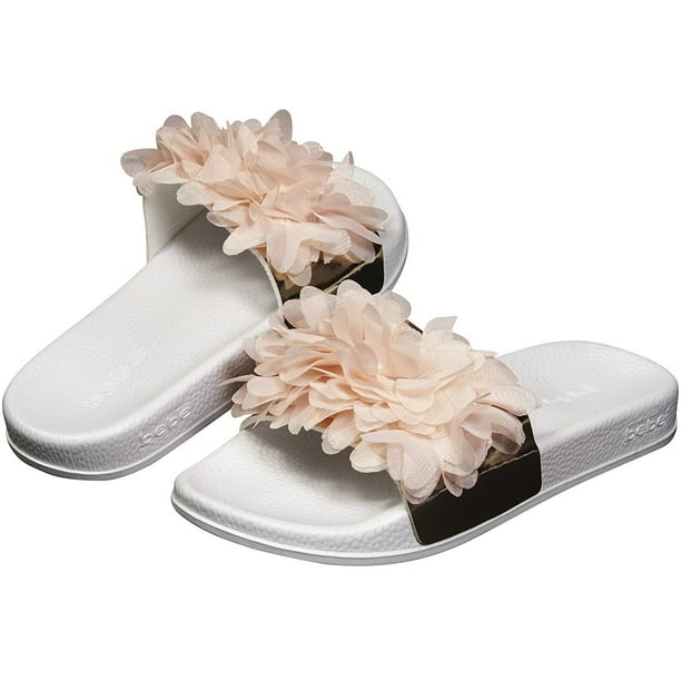 bebe - bebe Soft Slip-On Slide Slippers with Chiffon Flower Casual ...