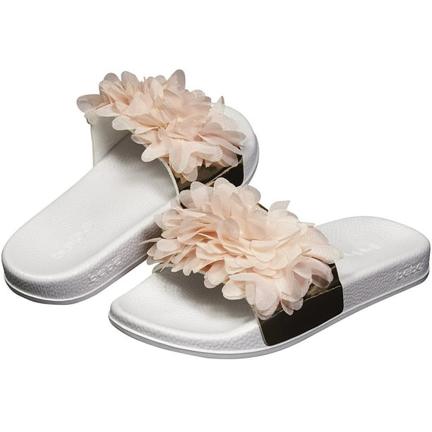 bebe - bebe Soft Slip-On Slide Slippers with Chiffon Flower Casual Lounge Street Fashion Open