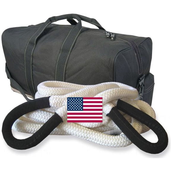 U.S. made KINETIC RECOVERY ROPE (MEGA) - 1-1/4 inch X 30 ft (Snatch Rope) with Heavy-Duty Carry Bag (4X4 VEHICLE RECOVERY)