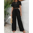 thumbnail image 3 of EASYBRA Womens Pants Suit Solid Color Casual Wear Organic Cotton Blend Two Piece Outfit Three Quarter Sleeve Long Pants S-XXL, 3 of 4