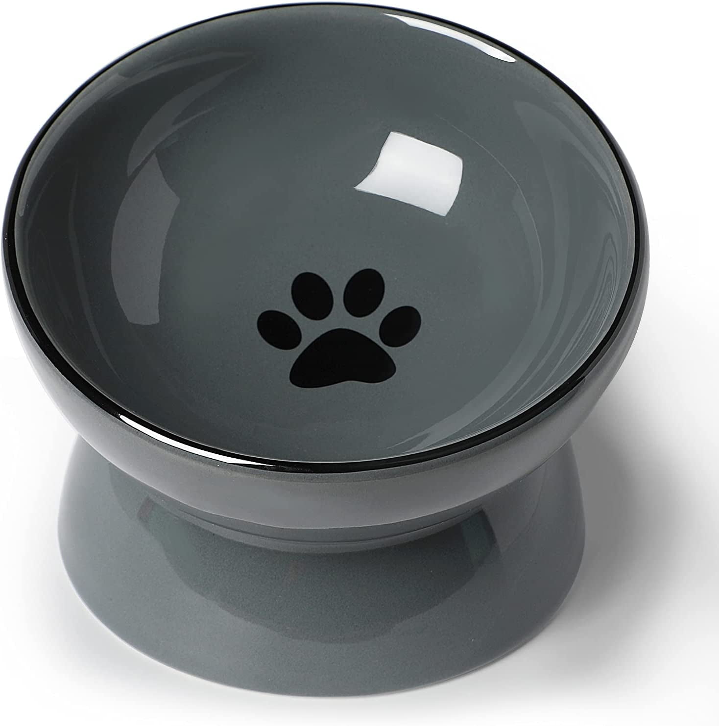 Ceramic Raised Cat Dishes or Small Dog Bowl, Pet Food or Water Bowls,5.3Inch Gray 10oz
