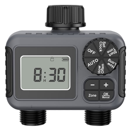 YAFABROO Sprinkler Timer 2-Zone, Automatic Irrigation System Controller, Hose Water Timer for Outdoor Garden Yard Lawn