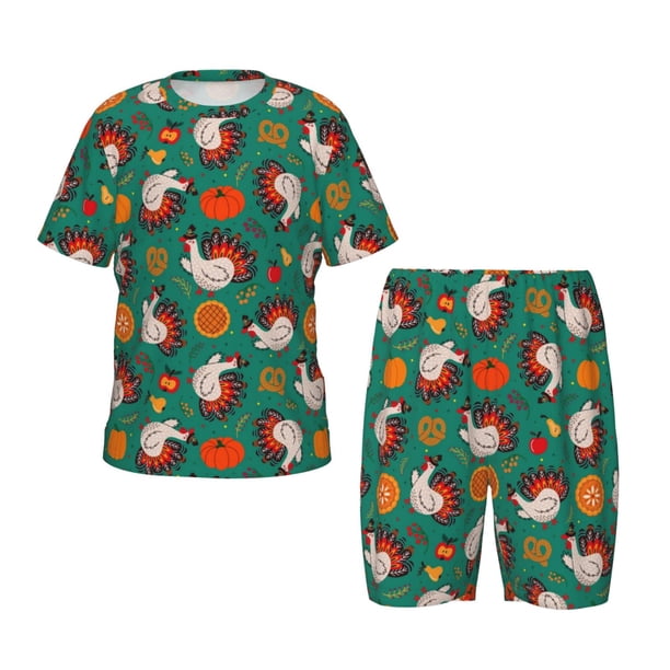 Balery Cartoon Turkey Conjunto de Pijama Infantil de Manga Corta con Estampado – Ropa de Dormir de Algodón Suave-Medium