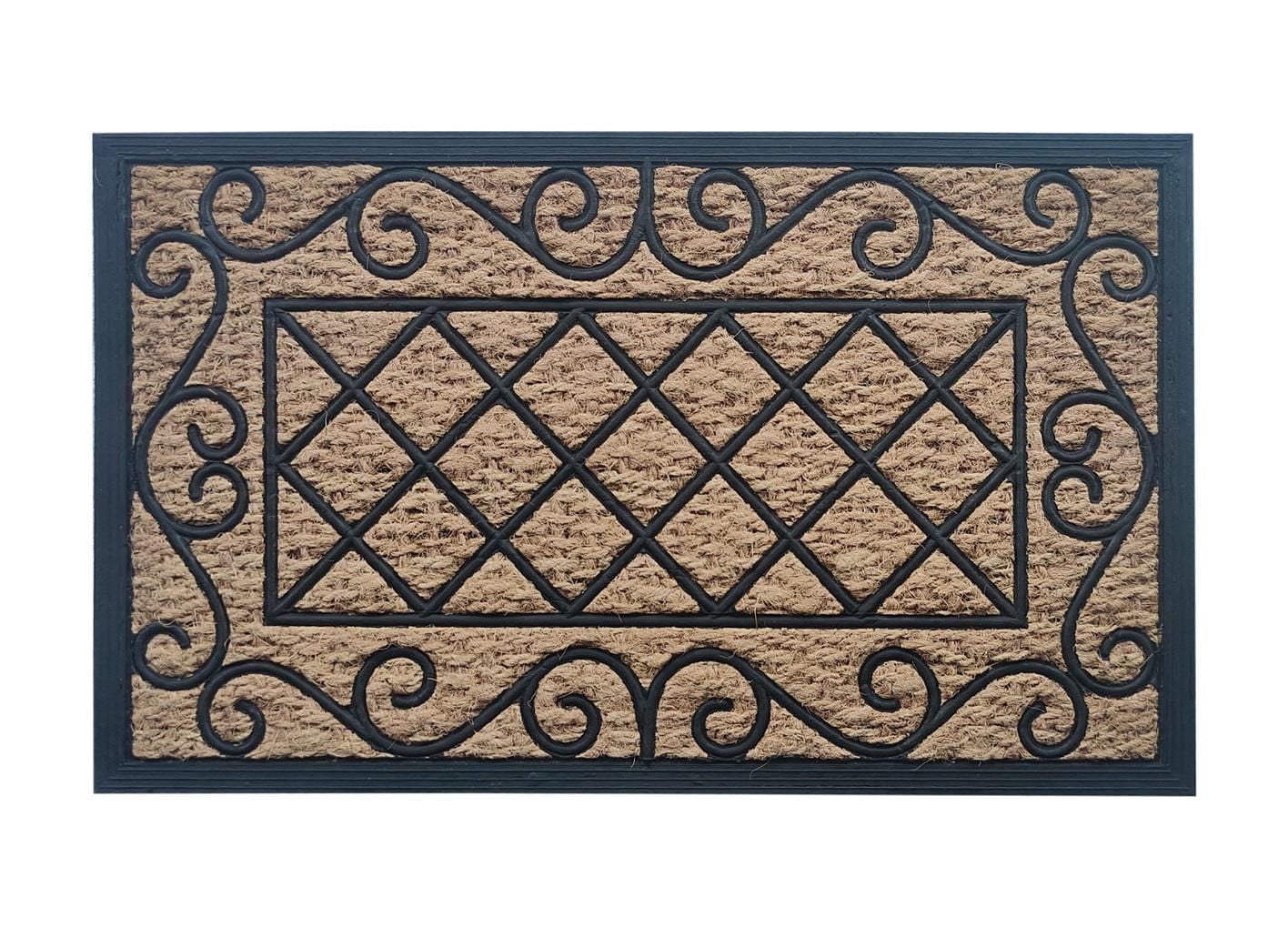 Home Décor Inc. Diamond Coir Doormat – 18" x 30", Durable, Natural Fiber, Anti-Skid Backing