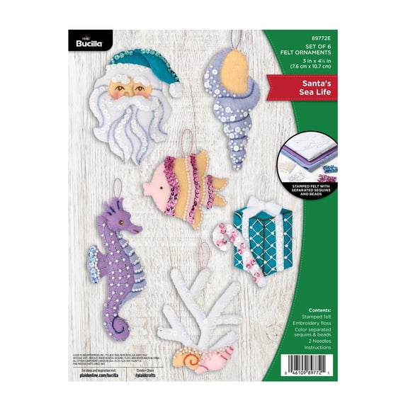 Bucilla Santa's Sea Life 6 Count Felt Applique Ornament Kit