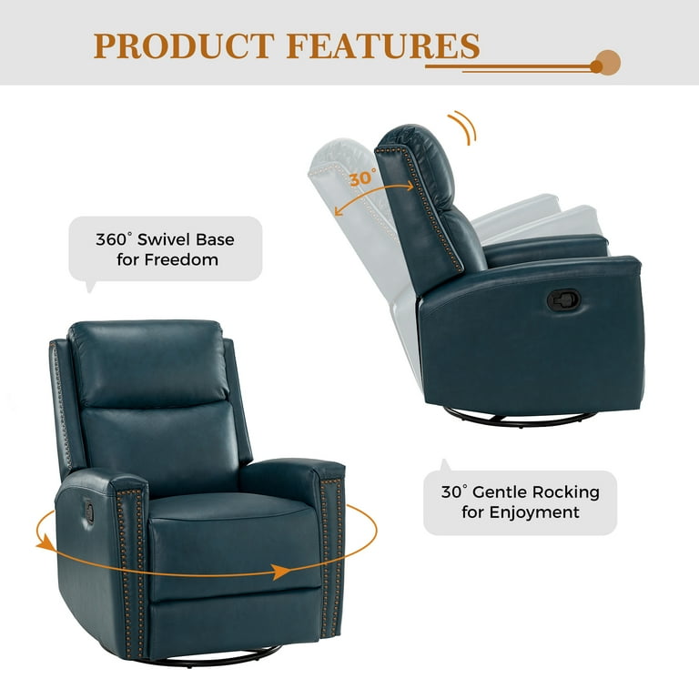 14 Karat Home Genuine Leather Swivel Rocker Recliner Manual
