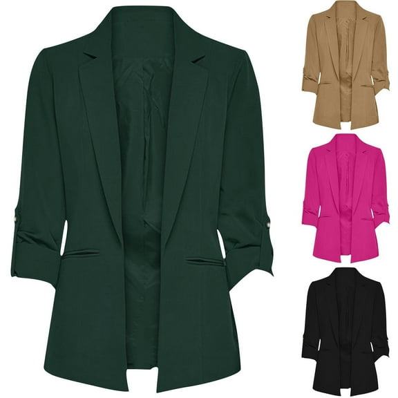 jtjvou Blazers for Women Business Casual Jackets Long Sleeve Lapel Open Front Suit Lightweight Slim Fit Jacket with Pockets Green L