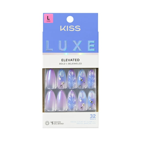 Kiss Luxe Long Almond Press on Nails, Blue, 32 Pieces