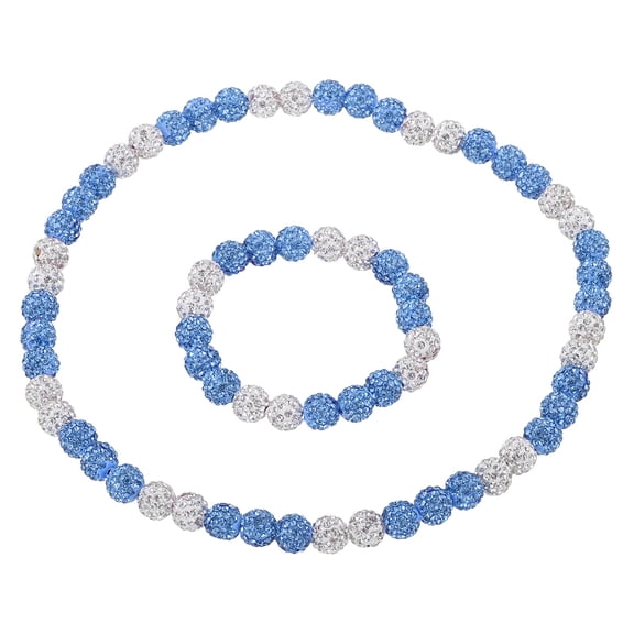Uxcell Baseball Necklace Bracelet Set, 18" Baseball Necklace 7.5"  Bracelet Glitter Ice Collection Rhinestone Inspired Bead for Men Women Players Gifts(Light Blue White, Pack of 2)