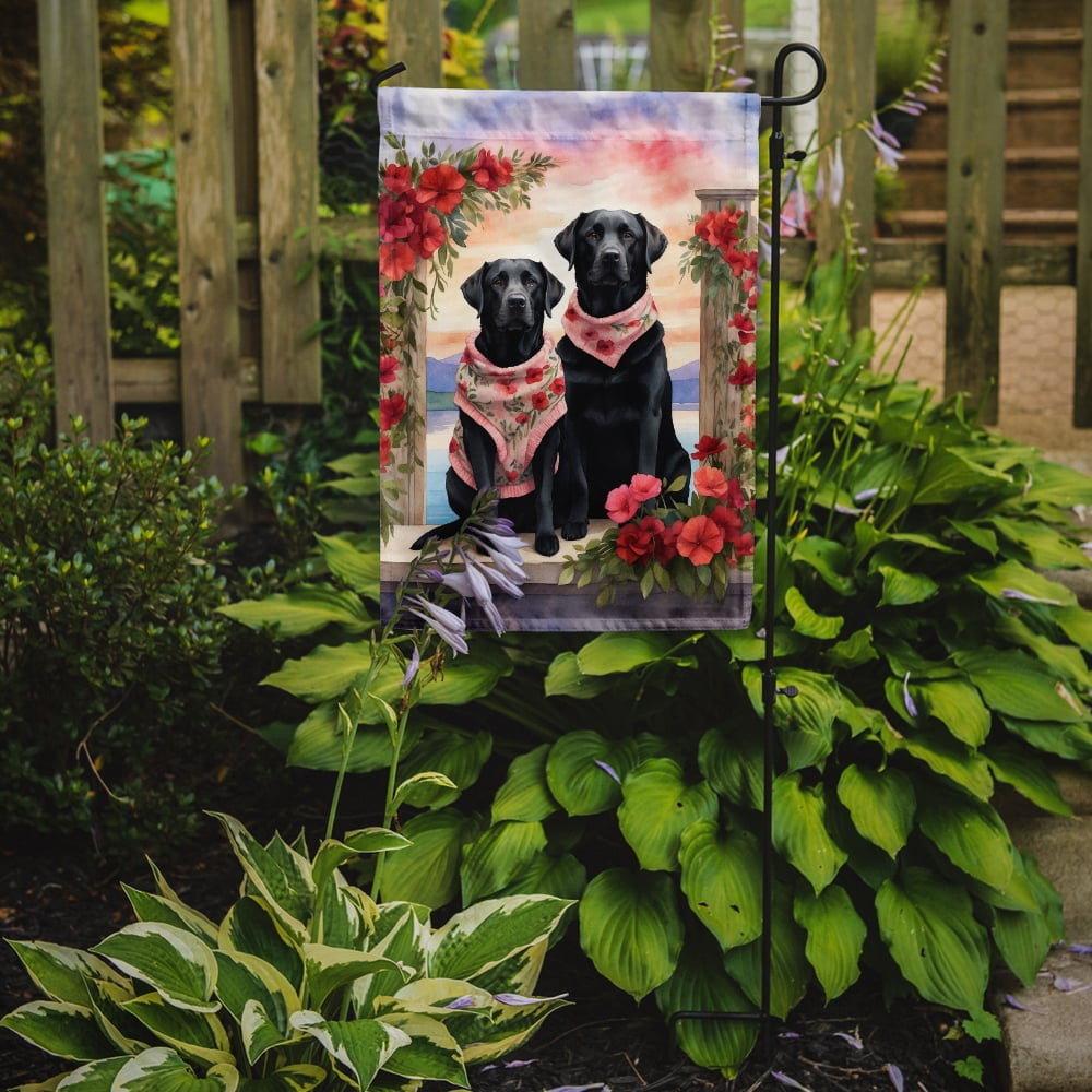 Black Labrador Retriever Two Hearts Garden Flag 11.25 in x 15.5 in