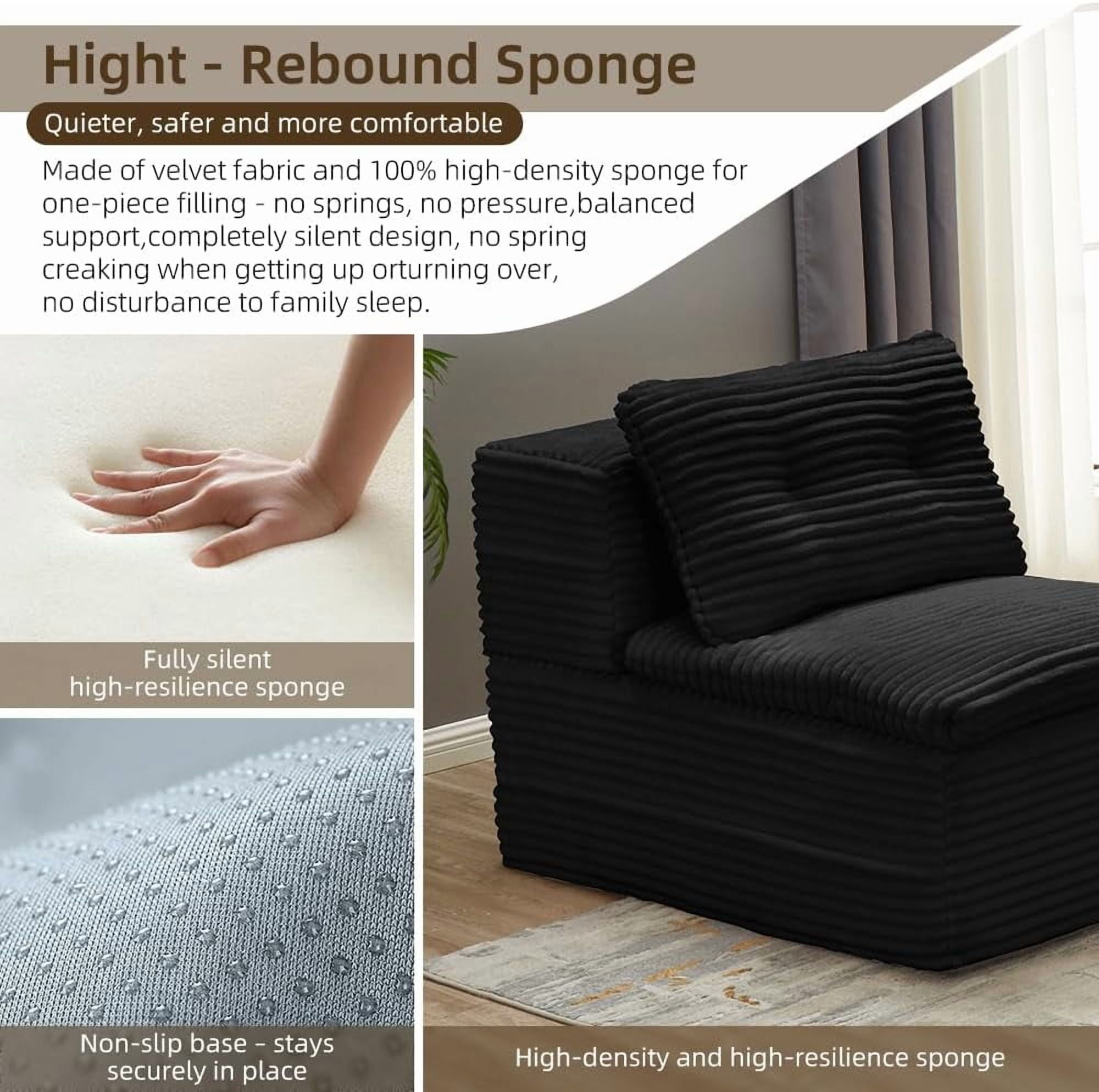 80" Folding Sofa Bed King Sleeper Sofa with Chaise Lounge, 2-in-1 Convertible Corduroy Boneless Couch with Blanket, Modern Loveseat Couches for Living Room, No Assembly Couch, Black