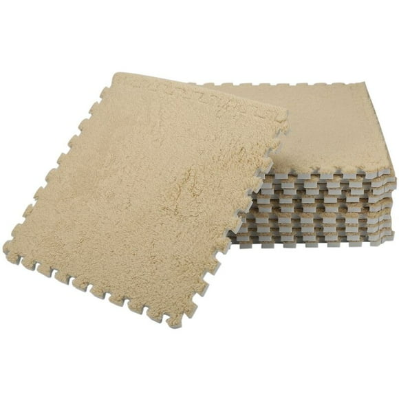 10 Pieces Interlocking Foam Mat Flooring Fluffy Carpet Tiles for Kids - for Kids Rooms, Nursery, Playroom