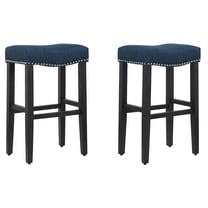 29" Upholstered Saddle Seat Bar Stool (Set of 2) in Navy Blue