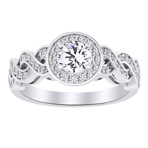 AFFY 0.51 Ct White Natural Diamond Entwined Halo Engagement Ring in 14k White Gold Ring Size - 4