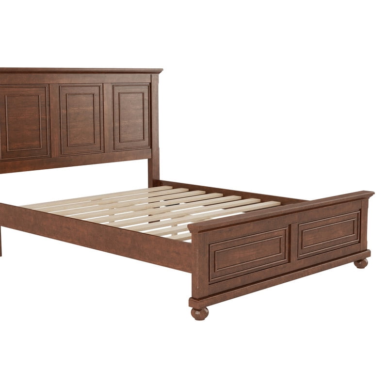 Vintage Style Queen Size Bed Frame with Tall Headboard & Ball-Shaped Legs, Wooden Platform Bed Frame with Charging Station