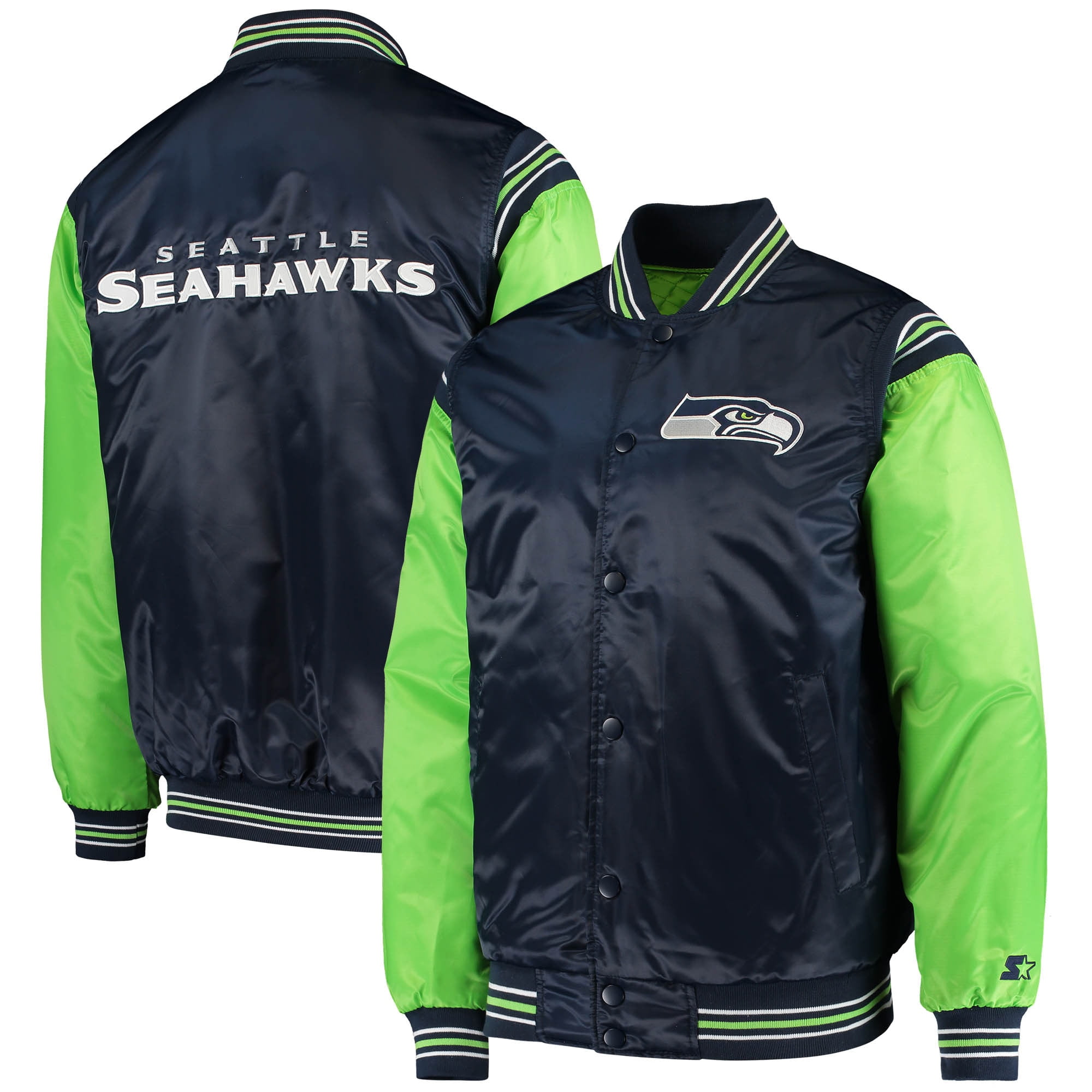 Seattle Seahawks Starter Enforcer Satin Varsity FullSnap Jacket