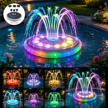 Solar Powered Floating Bathtub Fountain with Colorful LED Lights & 8 Spray Modes &ndash; Outdoor Water Pool Bathing Accessory for Relaxation and Ambiance